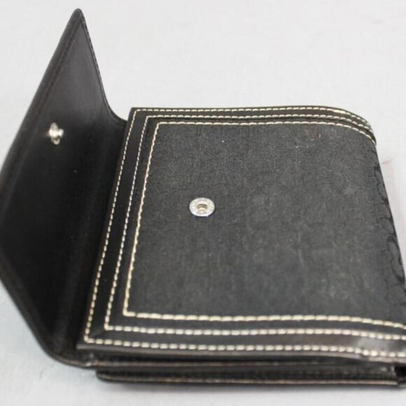 Coach Wallet Black Gray Signature C Foldout trifold Wallet Buckle 5" w 4" h - Picture 3 of 3